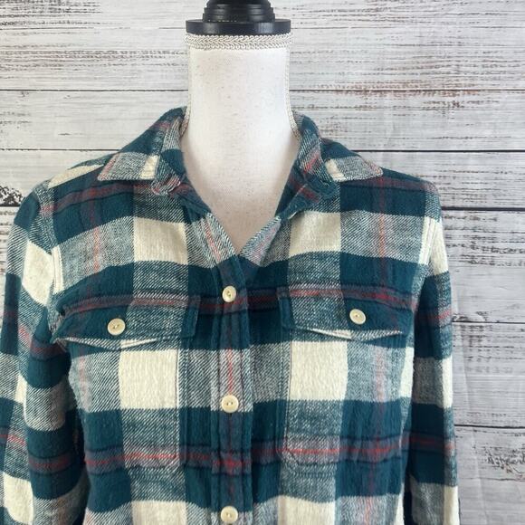 J. Crew Lumberjack Shirt size 4 Teal Red Plaid Flannel Button Up Casual Outdoors - Picture 3 of 8